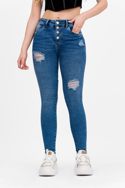 Ref: DCN766C Jean Skinny Stretch, Tiro Alto, Tono Claro