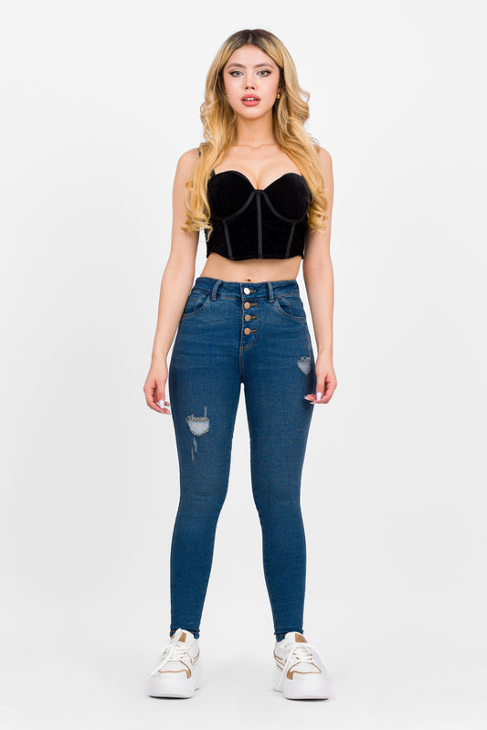 Ref: DCN766C Jean Skinny Stretch, Tiro Alto, Tono Medio