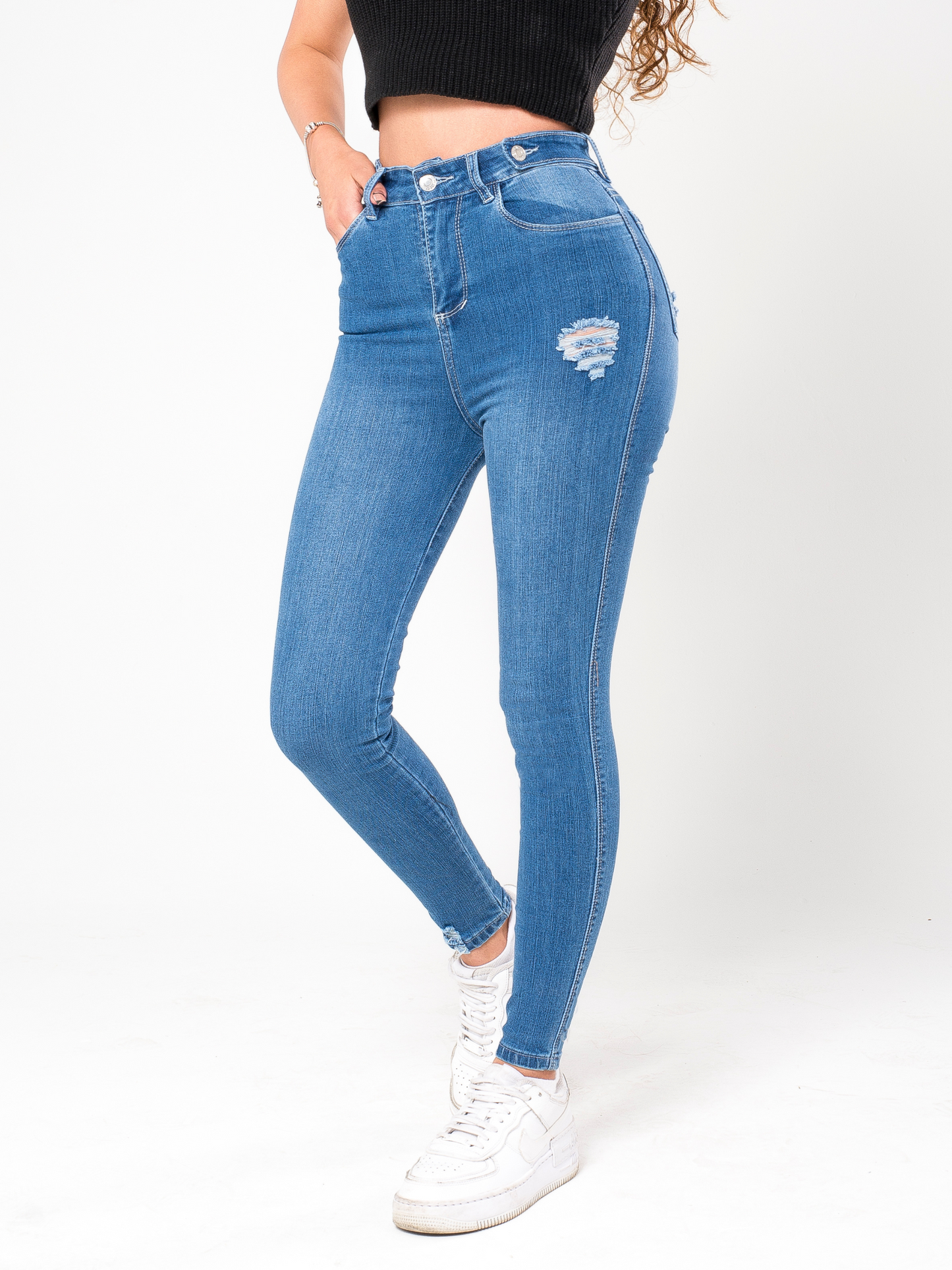 Ref: DCN802 Jean Skinny Stretch, Tiro Alto, Tono Oscuro