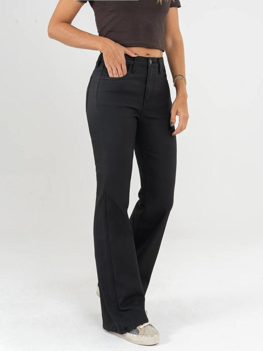 REF: DCN810 Pantalon en cuerina stretch, Bota Campana, Tiro Alto